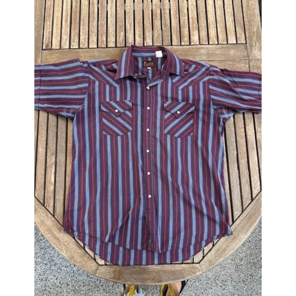 Vintage Plains Western Wear Striped Short Sleeve Pearl Snap Shirt Men's L